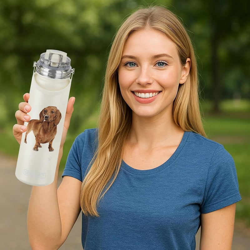 ES Pets SERENGETI 24 Oz Water Bottle Stainless Steel with Spill Proof Lid - Double walled Vacuum Insulated water flask - Realistic 3D Print of your favorite dog (Dachshund red) - Image 3